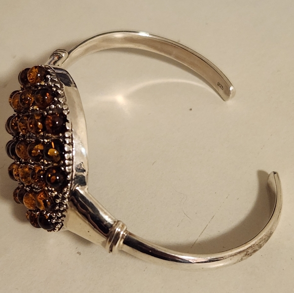 Handmade heavy genuine Baltic Amber and Sterling Silver cuff Bracelet New 26.5 G - Picture 3 of 16